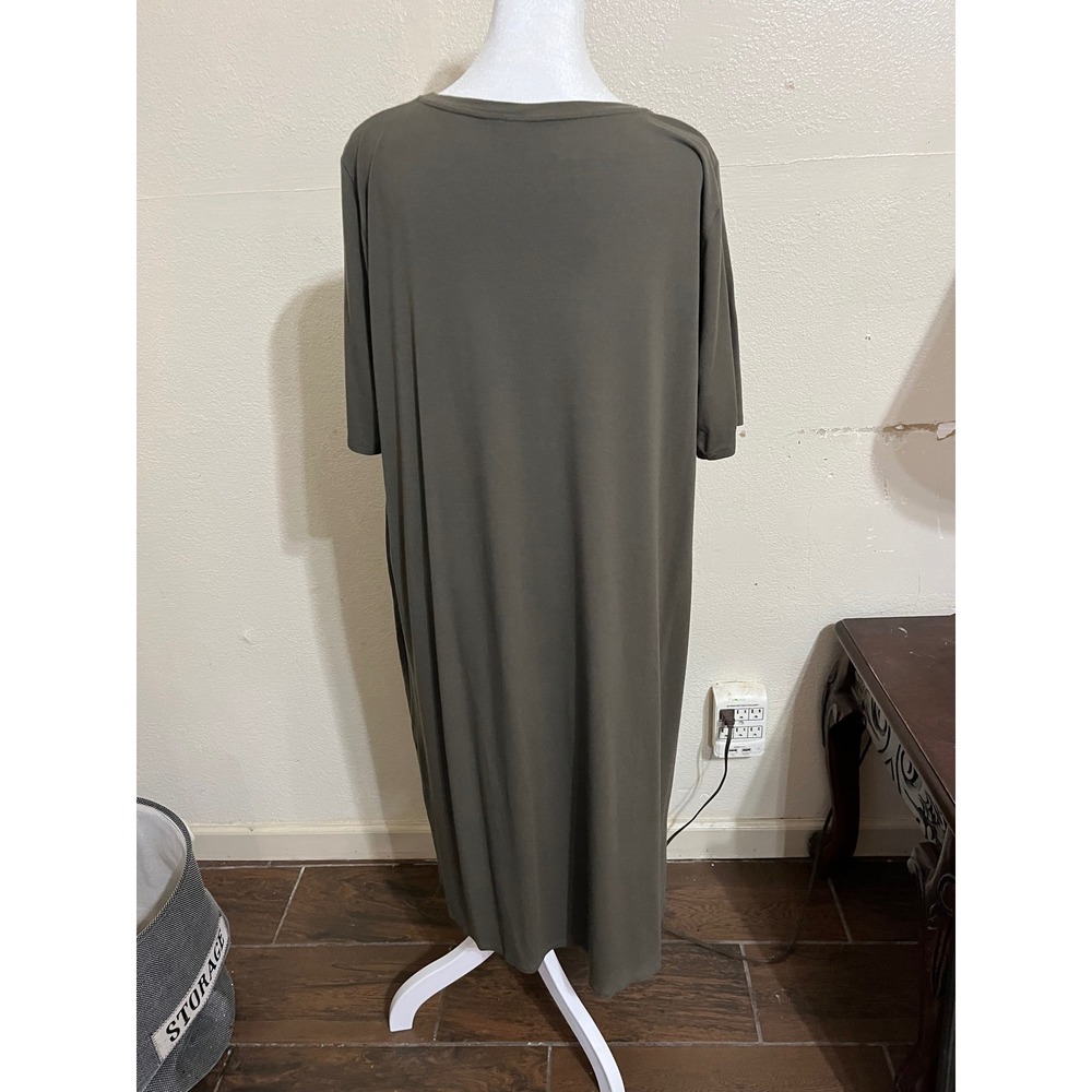 Eileen Fisher Olive Green Viscose Jersey Short Sleeve Midi T-Shirt Dress L - Picture 2 of 4